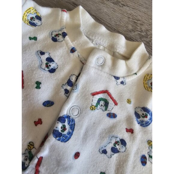 Vintage Sears Good News Romper Sleeper 3-6 Mo Blue Red Puppies Design 1980s - Picture 4 of 7